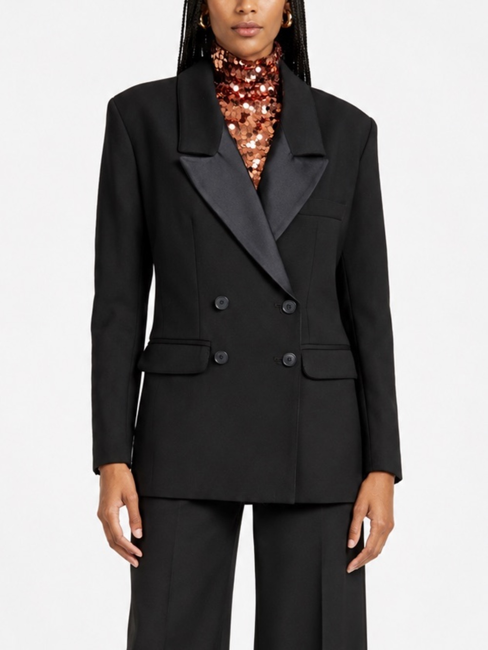 Smythe Oversized Black Tuxedo Double Breasted Blazer Jacket